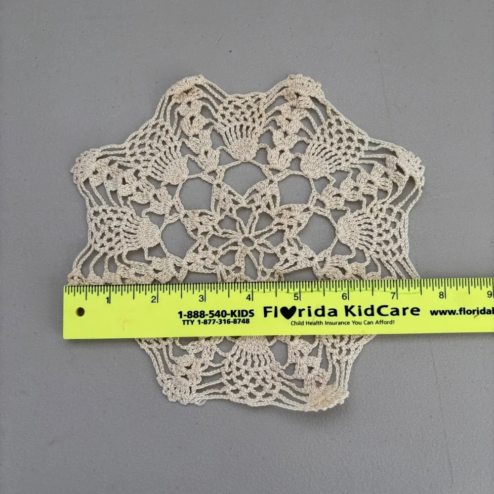 VTG Handmade Crochet Doily Starburst Lace Cream‎ Cotton 7.5 Inch Round Cottge